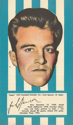 1953 Argus Football Portraits #34 Jock Spencer Front
